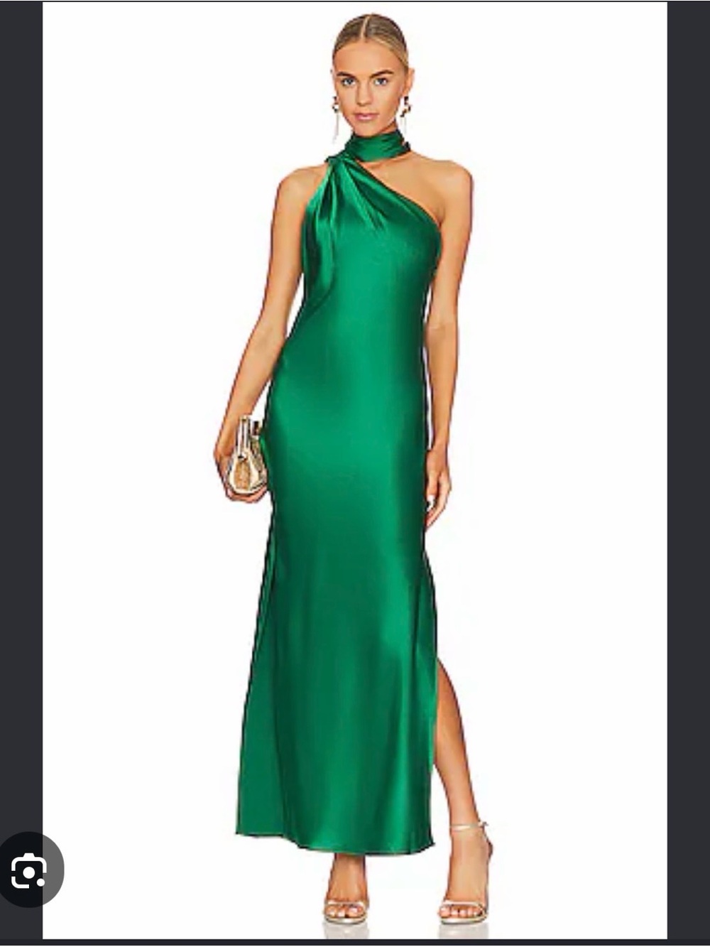 Alice + Olivia Emerald One-Shoulder Satin Gown